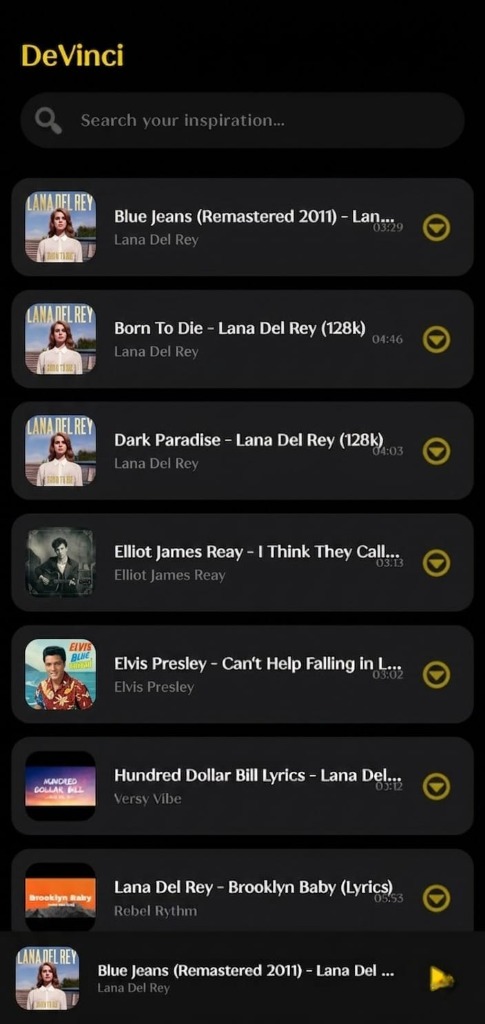 DeVinci Music Player UI
